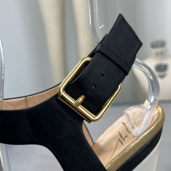 Giuseppe Zanotti Gold Black Leather Peep Toe Platform Sandals Pumps - Picture 10 of 11